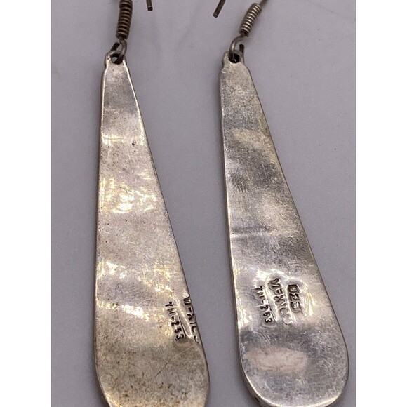 Vintage Mexico Sterling Silver Inlaid Turquoise Large Teardrop Dangle Earrings - Picture 7 of 10